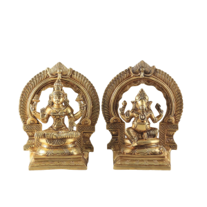 Superfine Brass Ganesh Lakshmi Idol Set with Prabhavali - 9" Height